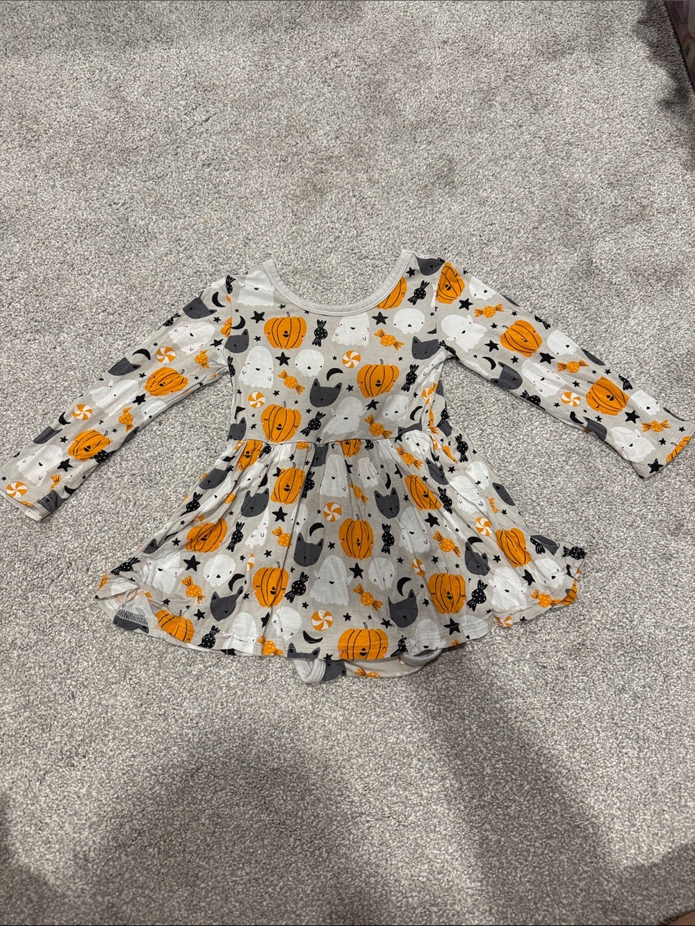 Little Sleepies Orange & Gray Halloween Pumpkin and Cat Twirl Dress